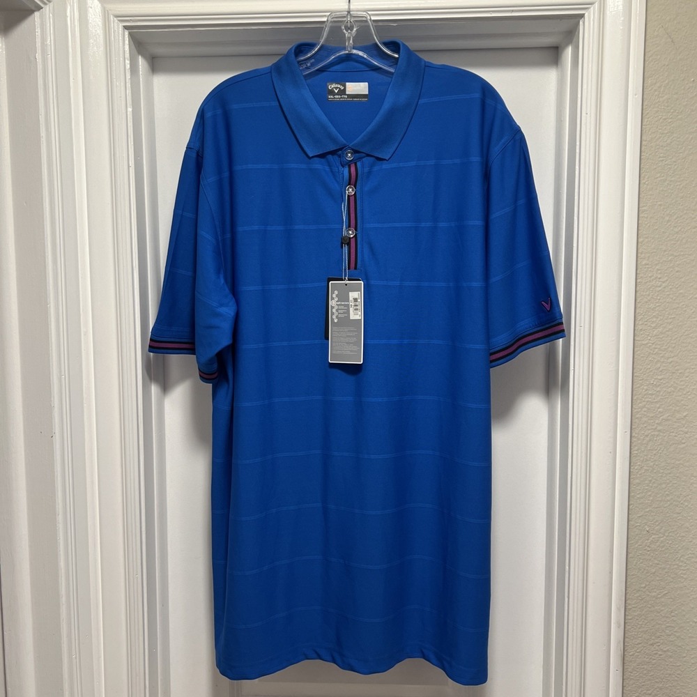 Callaway Mens 2XL Golf Polo Shirt Opti Dri Blue w/Purple Trim